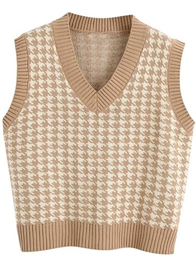 NIBEMINENT Sweater Vest Women Loose V-neck Plaid Retro Underwear Knitted Tops Korean Fashion Patchwork Sleeveless Sweaters - Image 1