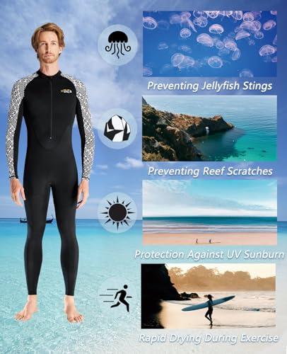 Skyone Dive Skins Swimsuit Full Body Rash Guard for Men Women, Thin Wet Suit Scuba Skin UV Protection Long Sleeve, One Piece Quick Dry Wetsuits Diving Skin for Snorkeling (Black Men, Large) - Image 3
