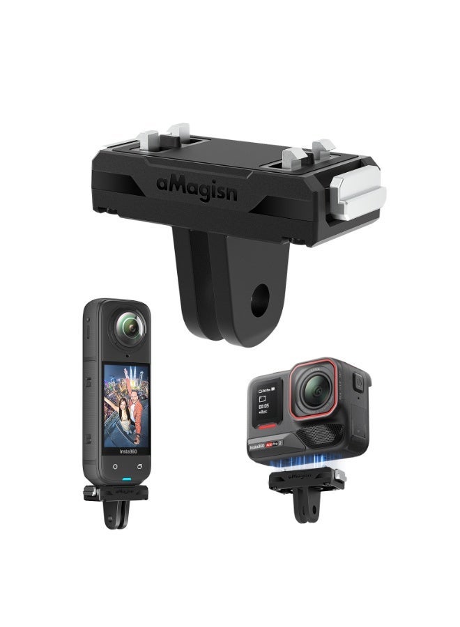 aMagisn قاعدة تثبيت مغناطيسية سريعة الفك متوافقة مع كاميرات إنستا360 X5/إيس برو 2 – محول خفيف الوزن 16 جرام بمغناطيس قوي ووسادة سيليكون مضادة للاهتزاز وقفل سريع للتثبيت المستقر – إكسسوارات كاميرات الأكشن - Image 1