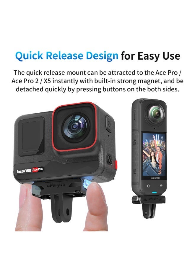 aMagisn قاعدة تثبيت مغناطيسية سريعة الفك متوافقة مع كاميرات إنستا360 X5/إيس برو 2 – محول خفيف الوزن 16 جرام بمغناطيس قوي ووسادة سيليكون مضادة للاهتزاز وقفل سريع للتثبيت المستقر – إكسسوارات كاميرات الأكشن - Image 2