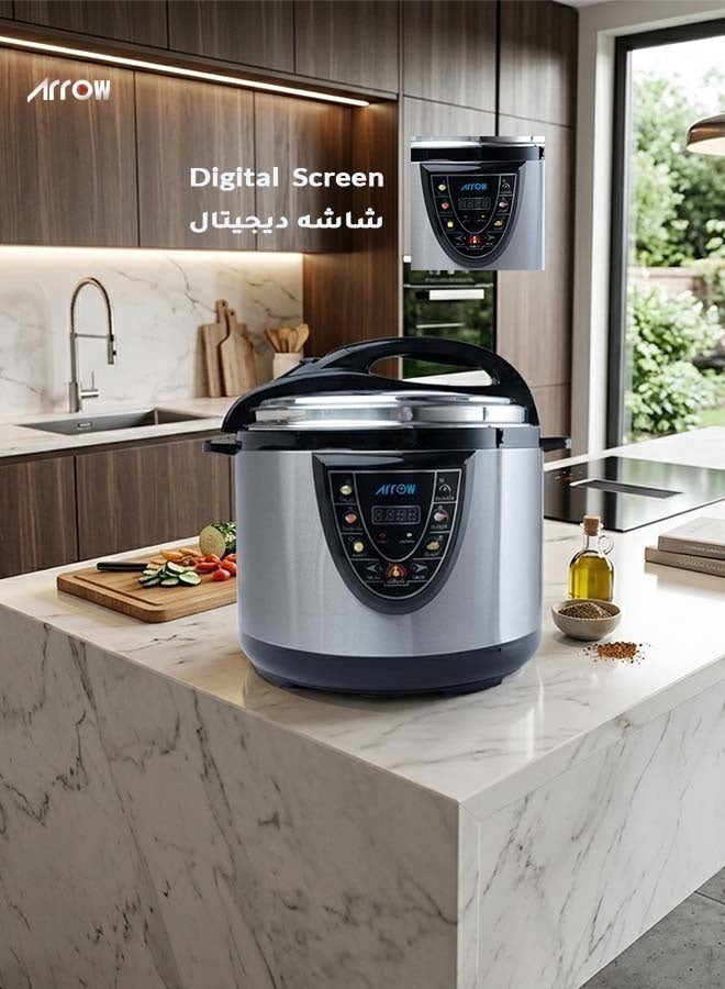 Arrow 10L MINI Electric Pressure Cooker, 1600W | Stainless Steel body | High Quality Golden Pot | Silver Color | Work as a steamer for Mandi and Manto | Model Name: RO-10SEC - Image 4