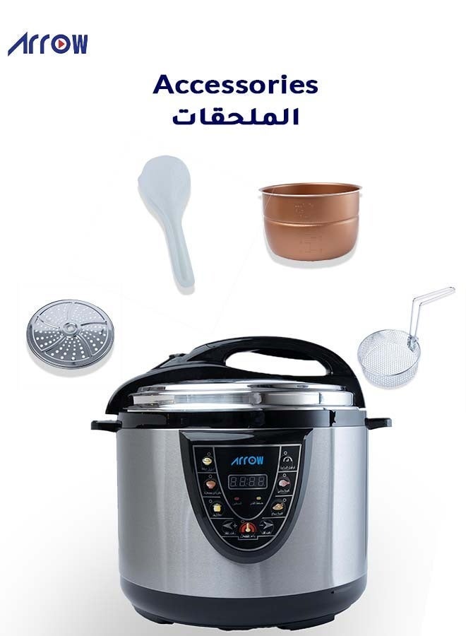 Arrow 10L MINI Electric Pressure Cooker, 1600W | Stainless Steel body | High Quality Golden Pot | Silver Color | Work as a steamer for Mandi and Manto | Model Name: RO-10SEC - Image 2