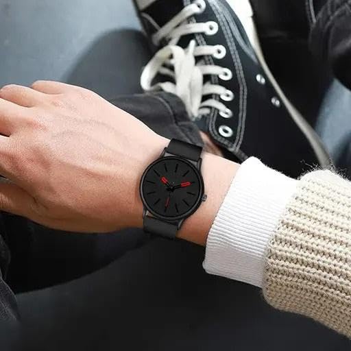 Acnos Ultra-Light Minimal Black Analog Watch Minimalist Design, Rubber Strap, Business Casual - Image 4