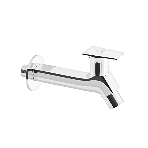 Pixaflo META-S Brass Long Body Bib Cock Tap with Wall Flange, Chrome Finish - Image 1