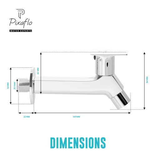 Pixaflo META-S Brass Long Body Bib Cock Tap with Wall Flange, Chrome Finish - Image 5