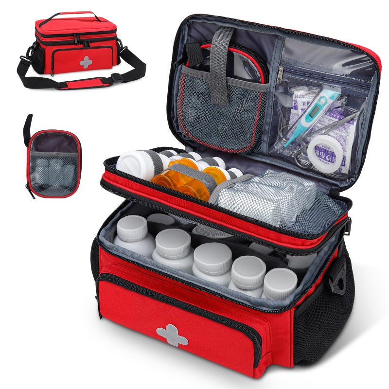 GDNasist Medicine Storage Bag, Pill Bottle Organizer for Emergency, Medicine Box Empty with Small Portable Pouch, First Aid Box for Travel and Home Storage - Image 1