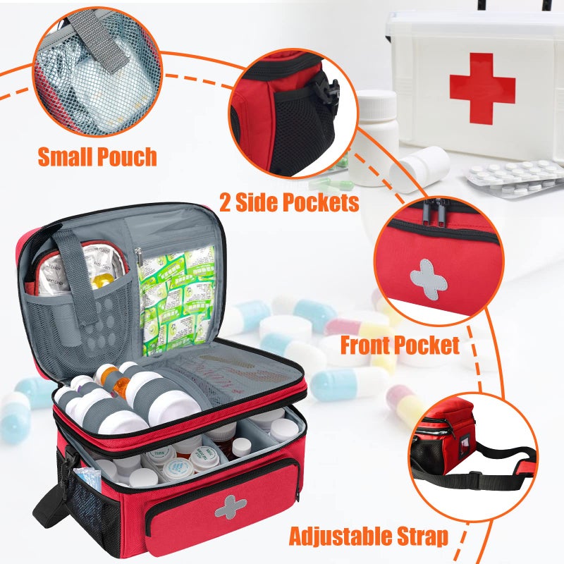 GDNasist Medicine Storage Bag, Pill Bottle Organizer for Emergency, Medicine Box Empty with Small Portable Pouch, First Aid Box for Travel and Home Storage - Image 2