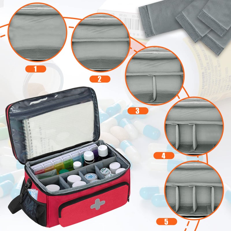 GDNasist Medicine Storage Bag, Pill Bottle Organizer for Emergency, Medicine Box Empty with Small Portable Pouch, First Aid Box for Travel and Home Storage - Image 4