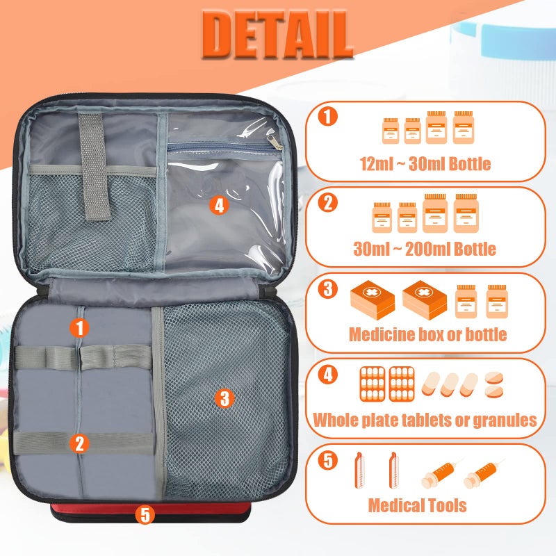 GDNasist Medicine Storage Bag, Pill Bottle Organizer for Emergency, Medicine Box Empty with Small Portable Pouch, First Aid Box for Travel and Home Storage - Image 3