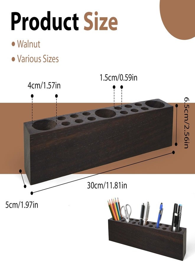 Stuffygreenus Black Walnut Wooden Pencil Box Wood Pen Holder for Desk Walnut Wooden Office Desk Organizers with 15 Holes for Countertop Pencil Makeup Brush Holder for Table Store Marker Office Supplies - Image 2