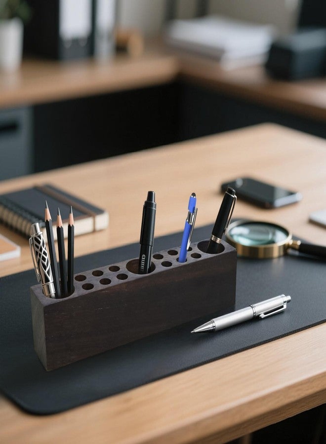Stuffygreenus Black Walnut Wooden Pencil Box Wood Pen Holder for Desk Walnut Wooden Office Desk Organizers with 15 Holes for Countertop Pencil Makeup Brush Holder for Table Store Marker Office Supplies - Image 4