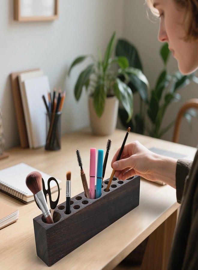 Stuffygreenus Black Walnut Wooden Pencil Box Wood Pen Holder for Desk Walnut Wooden Office Desk Organizers with 15 Holes for Countertop Pencil Makeup Brush Holder for Table Store Marker Office Supplies - Image 3