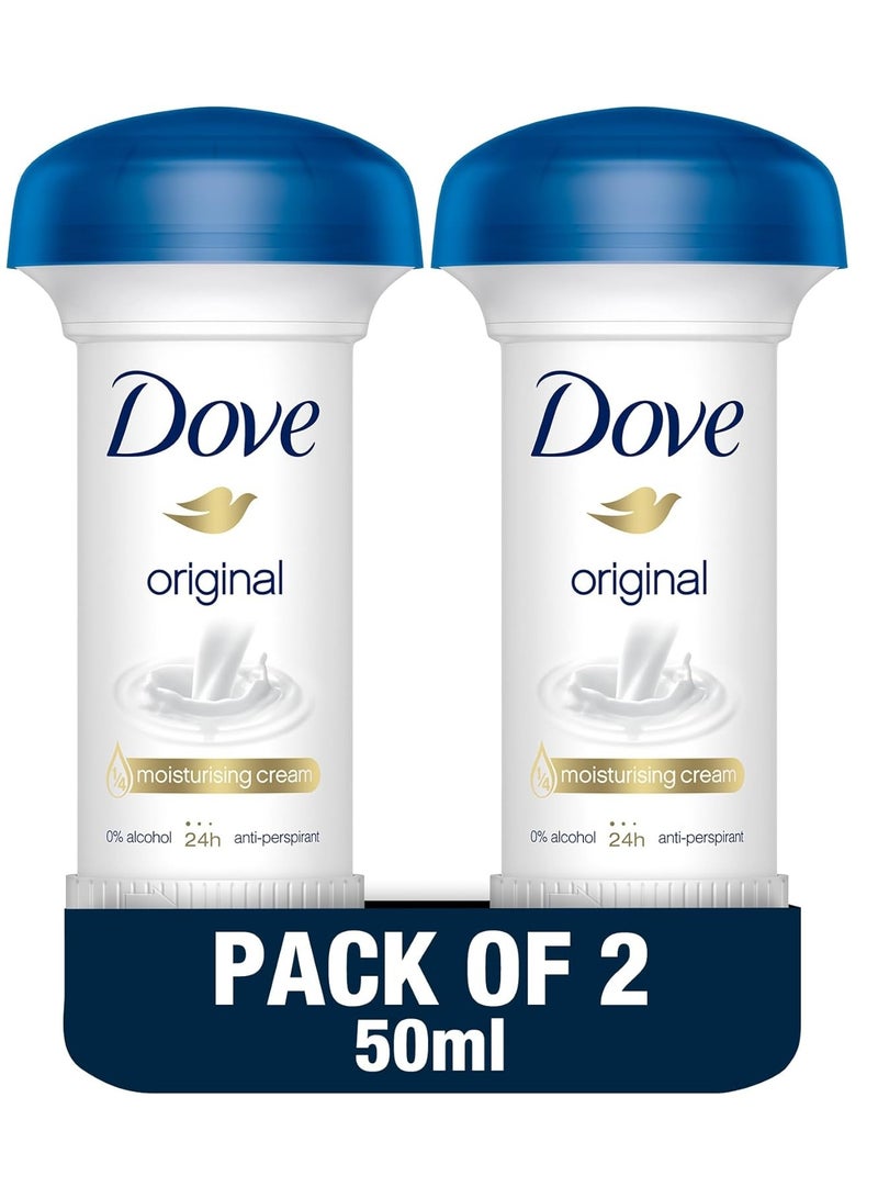 دوف كريم مزيل العرق الأصلي المضاد للتعرق، حماية تدوم 24 ساعة، مع ربع كريم مرطب 50 مل، (عبوة من قطعتين) - Image 1