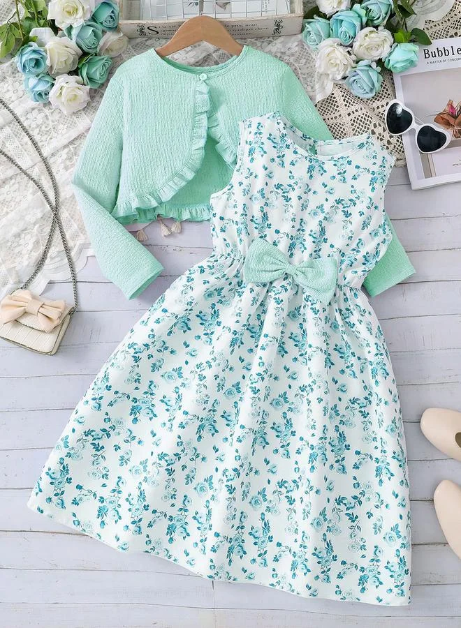 Take Two Take Two Teens Green Floral Dress and Bolero Set