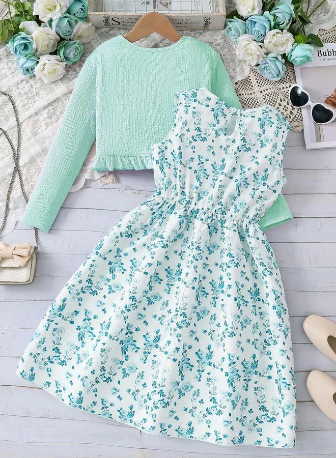 Take Two Take Two Teens Green Floral Dress and Bolero Set