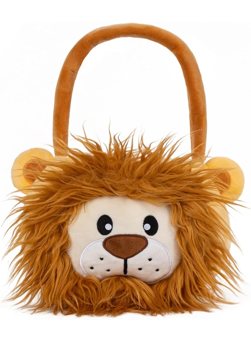LUBOT Lion Easter Basket for Kids, Cute Plush Empty Bucket with small Ears and Handle Egg Hunt Tote Candy Bag Basket for Boys GirlsTeens Gift, Easter Decor Yellow - Image 1