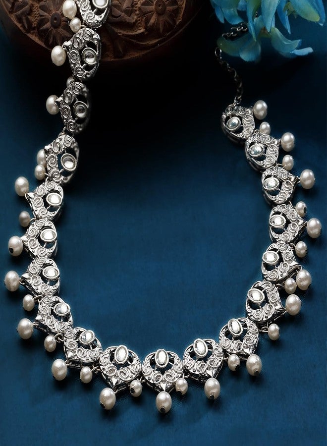 كارات كارت سوار كاراتكارت للنساء، مصنوع من الفضة المؤكسدة ومرصع باللؤلؤ على شكل قلب، بتصميم كوندان. - Image 4