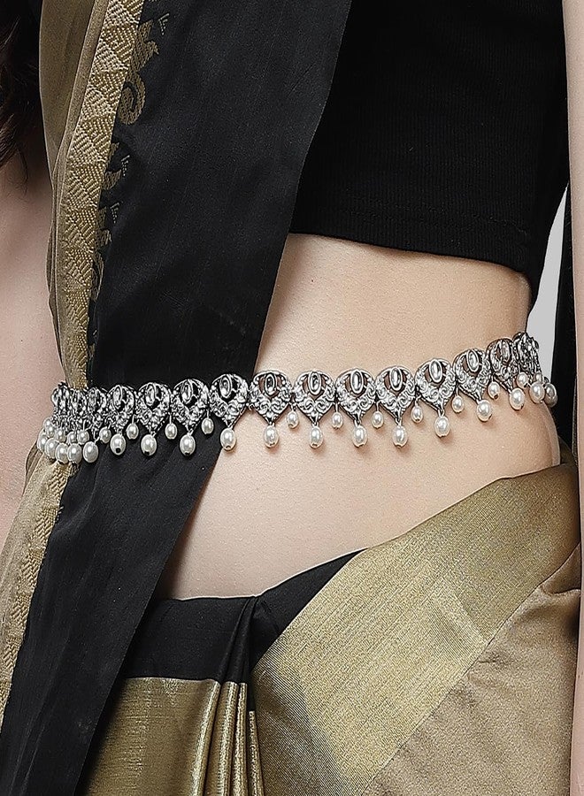 كارات كارت سوار كاراتكارت للنساء، مصنوع من الفضة المؤكسدة ومرصع باللؤلؤ على شكل قلب، بتصميم كوندان. - Image 3