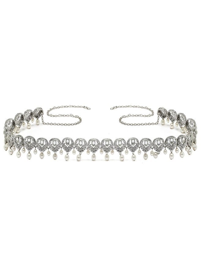 كارات كارت سوار كاراتكارت للنساء، مصنوع من الفضة المؤكسدة ومرصع باللؤلؤ على شكل قلب، بتصميم كوندان. - Image 1