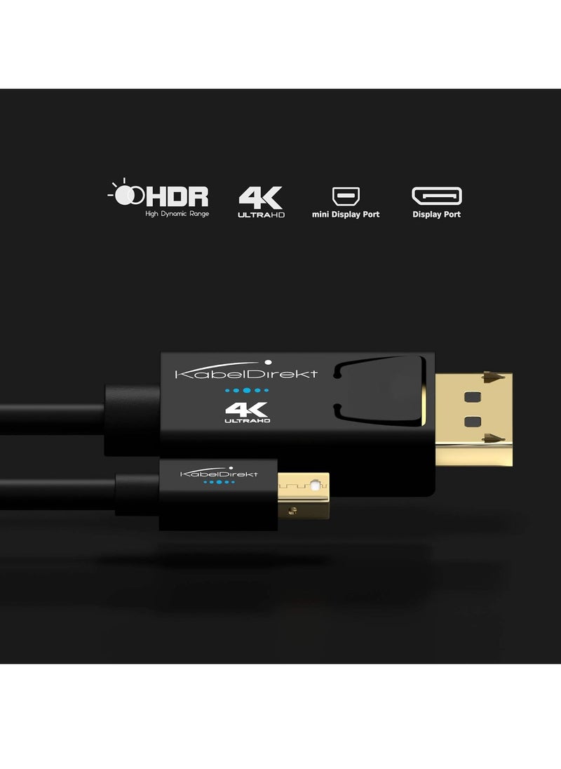 كيبل دايركت كابل Mini DisplayPort (Thunderbolt) إلى DisplayPort – بطول 1 متر، 4K 60Hz، إصدار 1.2، موصل بقفل، لون أسود  - Image 2