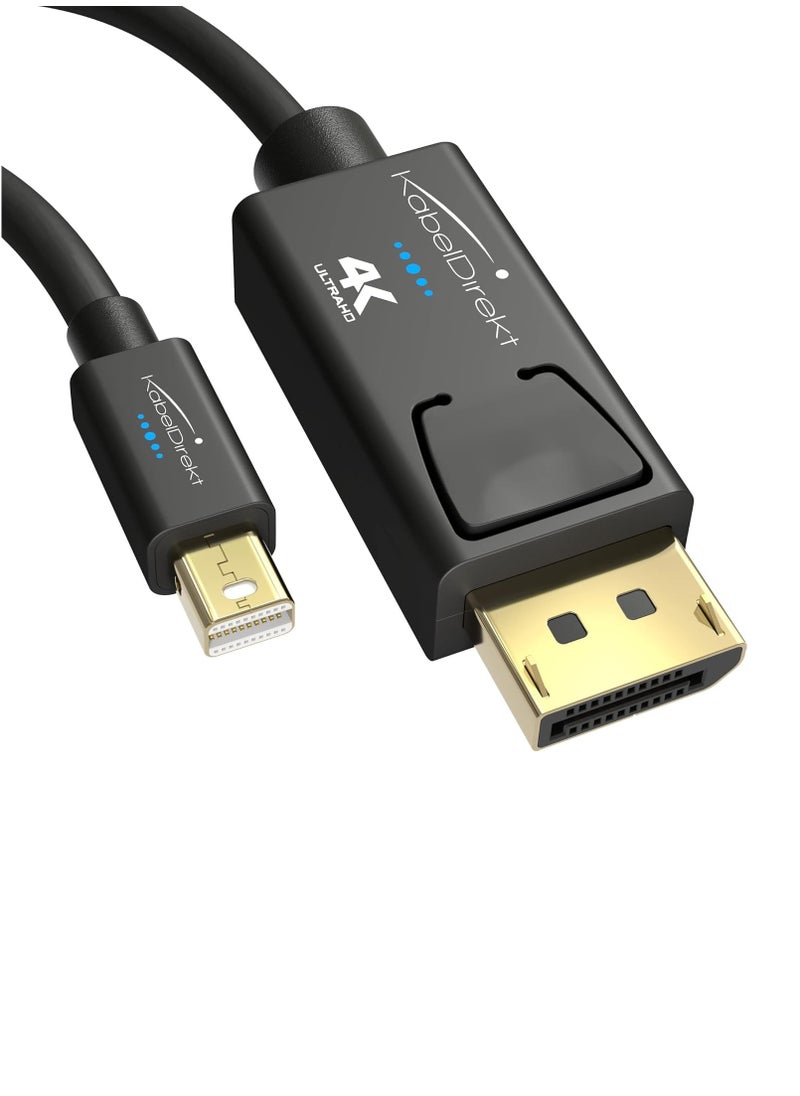 كيبل دايركت كابل Mini DisplayPort (Thunderbolt) إلى DisplayPort – بطول 1 متر، 4K 60Hz، إصدار 1.2، موصل بقفل، لون أسود  - Image 3