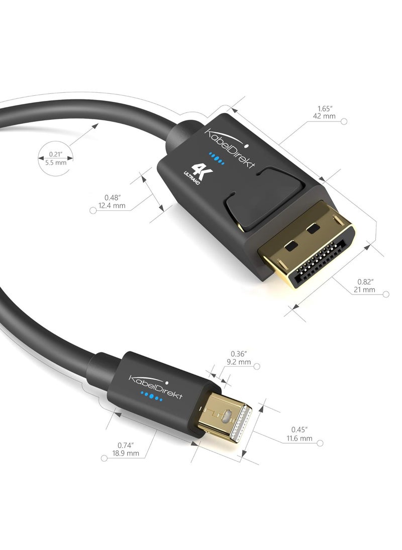 كيبل دايركت كابل Mini DisplayPort (Thunderbolt) إلى DisplayPort – بطول 1 متر، 4K 60Hz، إصدار 1.2، موصل بقفل، لون أسود  - Image 1