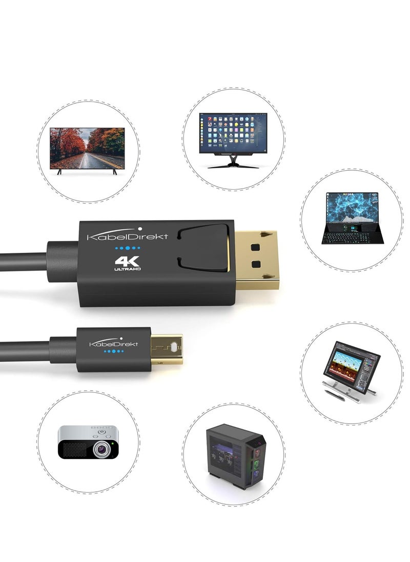 كيبل دايركت كابل Mini DisplayPort (Thunderbolt) إلى DisplayPort – بطول 1 متر، 4K 60Hz، إصدار 1.2، موصل بقفل، لون أسود  - Image 5