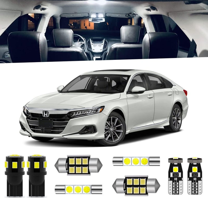 ENDPAGE طقم إضاءة داخلية LED من 14 قطعة لهوندا أكورد 2013 2014 2015 2016 2017 2018 2019 2020 2021 2022 أبيض 6000K حزمة إضاءة LED داخلية + أضواء لوحة الأرقام، أداة تركيب - Image 1