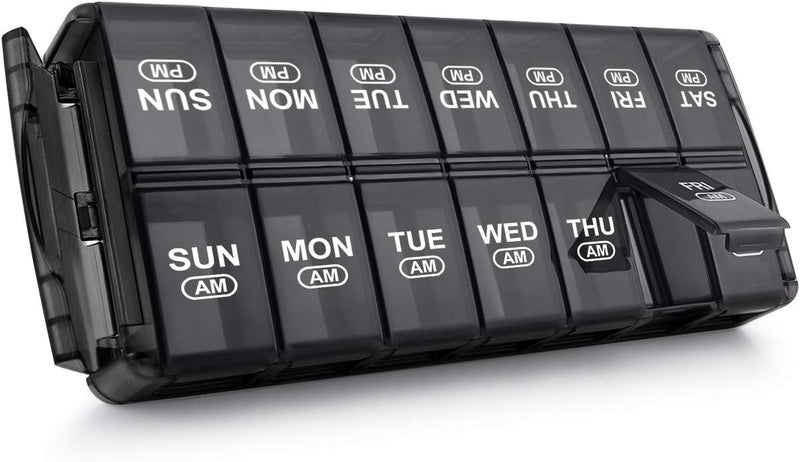 Sukuos Sukuos Weekly Pill Organizer 7 Day 2 Times a Day, Quick Fill Daily Pill Box (AM PM), Extra Large Pill Cases for Vitamin/Fish Oil/Supplements, Arthritis Friendly, Easy to Clean 