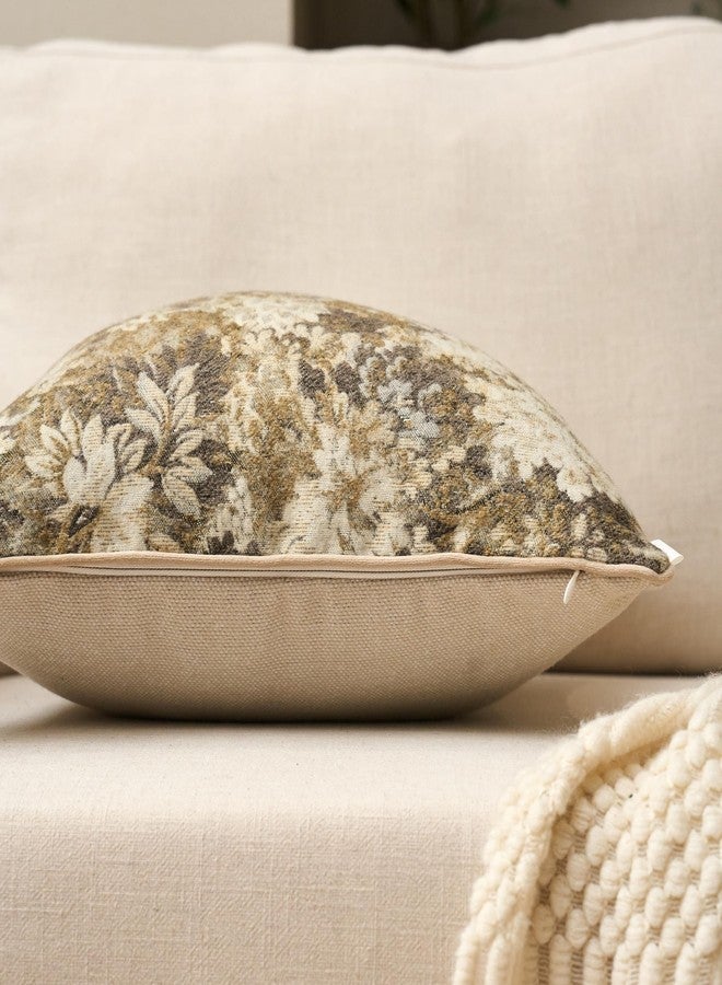 Yangest Neutral Floral Pillow Cover 18 x18 Inches, Vintage Chenille Square Throw Pillow Cover Soft Decorative Farmhouse Accent Couch Pillow Cover for Living Room Bedroom, Beige - Image 3