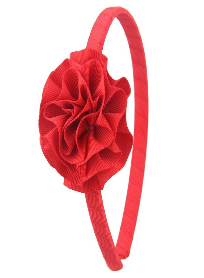 7Rainbows 1 Pcs Grosgrain Ribbon Red Carnation Floral Headbands for Girls Toddlers Teens. - Image 1