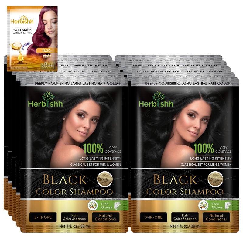 Herbishh Natural Hair Dye Shampoo with Argan Mask LongLasting Color for Gray Hair Travel Size 101 Pack AmmoniaFree Black - Image 2