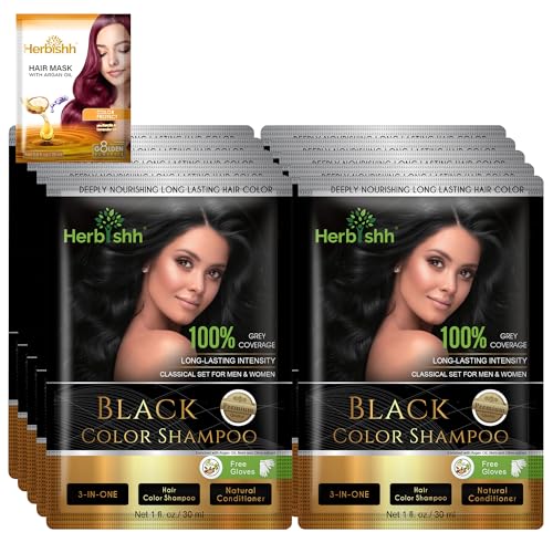 Herbishh Natural Hair Dye Shampoo with Argan Mask LongLasting Color for Gray Hair Travel Size 101 Pack AmmoniaFree Black - Image 1