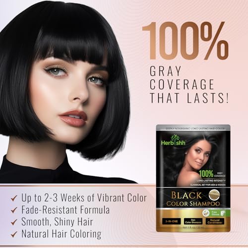 Herbishh Natural Hair Dye Shampoo with Argan Mask LongLasting Color for Gray Hair Travel Size 101 Pack AmmoniaFree Black - Image 3
