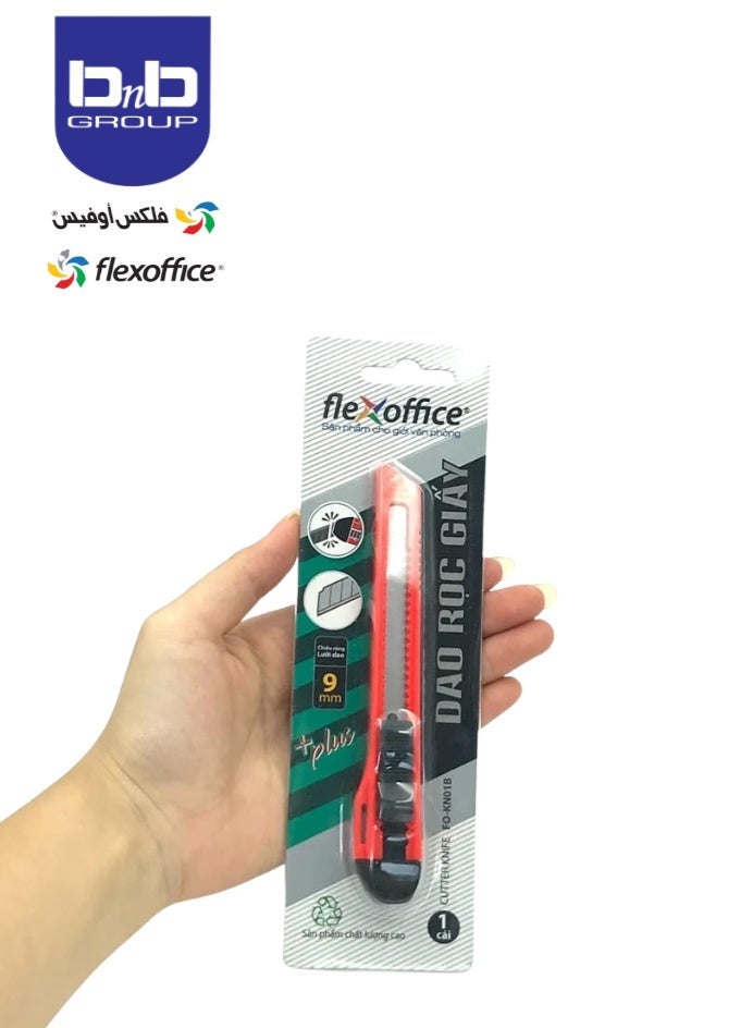 FLEXOFFICE Utility Knife Retractable Box Cutter 09mm Stainless Steel Blade Cutter Knife for Carton Cardboard Arts Crafts-Red. - Image 3