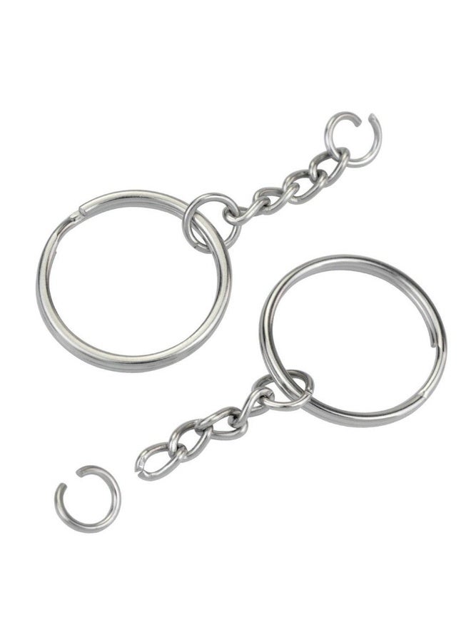 50-Piece Split Key Ring Kit with Chains & Jump Rings – 1 Inch Silver Nickel Plated Bulk Jewelry Making Supplies for DIY Keychains, Charms & Crafts - Image 3