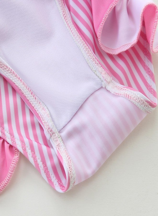 Bibimom Little Girl Swimsuit 2-3T Beach Wear Pink Stripe Toddler Princess Swim Bath Set - Image 2