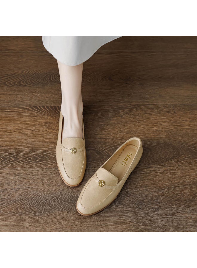 Dme Fashion Simple Elegant Vintage Patchwork Rose Deep Mouth Loafers Women Flats - Image 1
