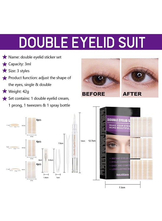 إيلهو شريط الجفن للعيون المقنعين غير مرئية - شرائط رفع الجفن 480 قطعة - شرائط جفن مزدوجة مقاومة للماء - شد الجفن الفوري للجفون الثقيلة ، غير المستوية ، المقنعين ، أحادية الجفون ، مع قضبان شوكة وملاقط - Image 2