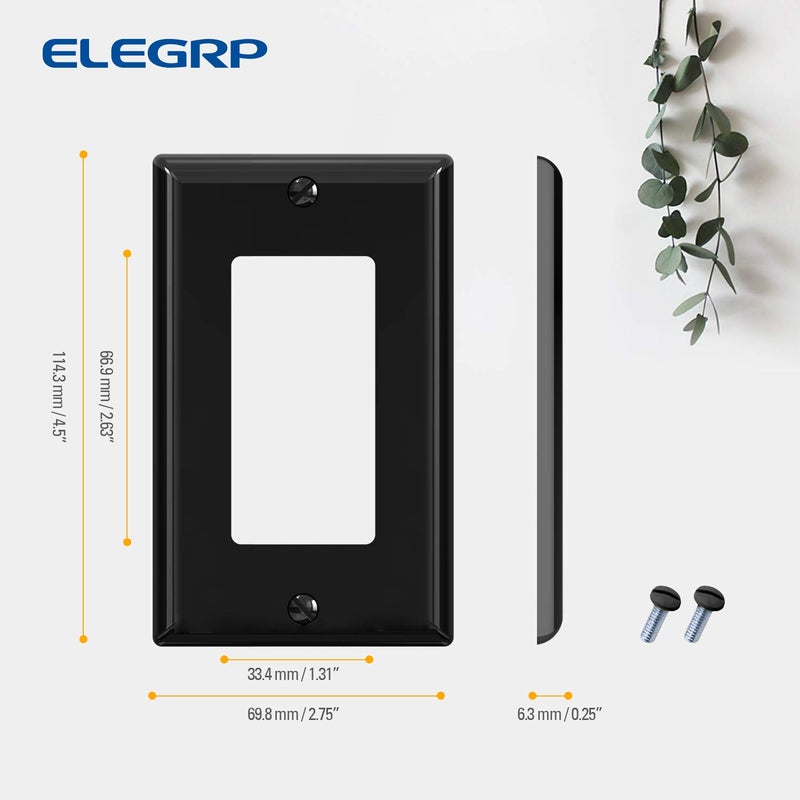 ELEGRP لوحة حائط مزخرفة من إليجروب، غطاء مزخرف قياسي أحادي الفتحة، لوحات أمامية من البولي كربونات غير قابلة للكسر لأجهزة الزخرفة، مدرجة في قائمة UL، البراغي متضمنة (عبوة من 50 قطعة، أسود لامع) - Image 5