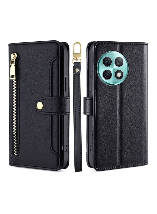 HuHa Case Cover For For OnePlus Ace 2 Pro Lite Sheep Texture Cross-body Zipper Wallet Leather Phone Case(Black) 