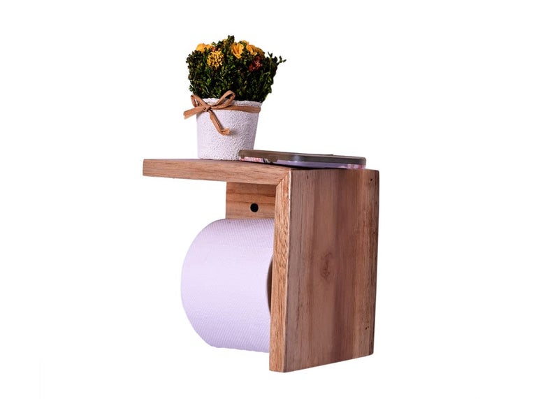 IThree Wooden Toilet Paper Holder in | Bathroom Toilet Paper roll Holder 1 Toilet Paper roll Hanger Wooden Brown Wall Toilet Roll Holder Rustic Solid Wood Tissue Holder - Image 4