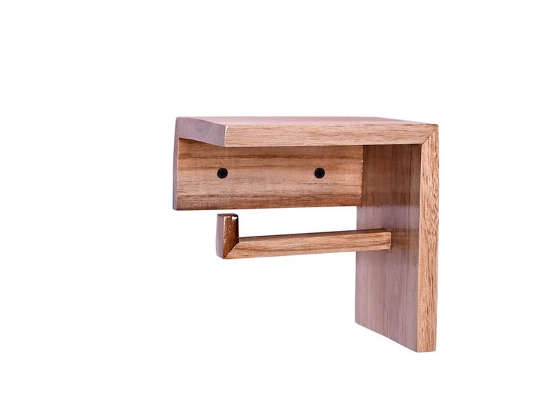 IThree Wooden Toilet Paper Holder in | Bathroom Toilet Paper roll Holder 1 Toilet Paper roll Hanger Wooden Brown Wall Toilet Roll Holder Rustic Solid Wood Tissue Holder - Image 2