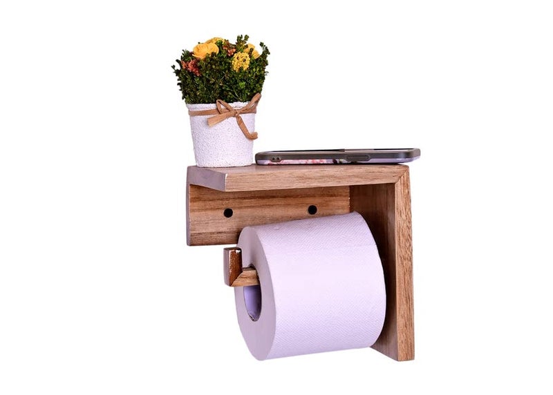 IThree Wooden Toilet Paper Holder in | Bathroom Toilet Paper roll Holder 1 Toilet Paper roll Hanger Wooden Brown Wall Toilet Roll Holder Rustic Solid Wood Tissue Holder - Image 1