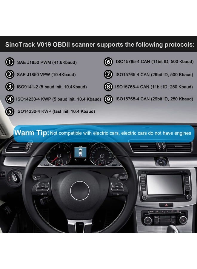 sinoTrack OBD2 Scanner Bluetooth Auto Diagnostic Scan Tool Car Fault Check Engine Light Wireless Car Code Reader for iOS & Android Compatible for All OBDII Protocol Vehicle Bluetooth 4.2 - Image 4