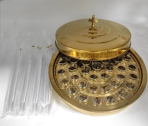 SruiSwei Communion Holy Wine Serving Cup Tray with Cover, Stainless Steel Brass Color Communion Tray Set with 160pcs Disposable Cups for Churches Supplies - Image 3