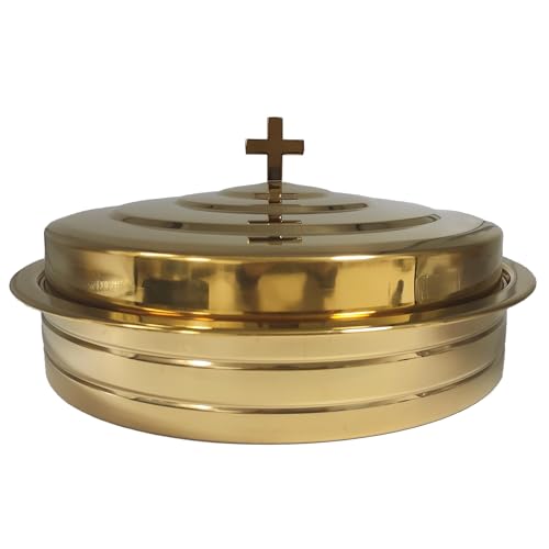 SruiSwei Communion Holy Wine Serving Cup Tray with Cover, Stainless Steel Brass Color Communion Tray Set with 160pcs Disposable Cups for Churches Supplies - Image 1