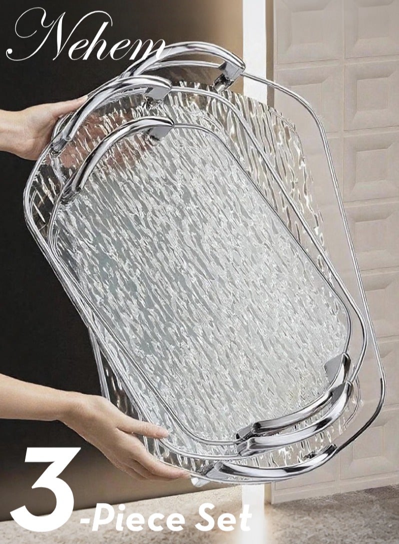 نيم صحون تقديم صواني تقديم 3 قطعة صينية تموج فاخرة للضيافة - صينية تقديم كبيرة متعددة الاستخدام مع ومقابض معدنية | هدايا للضيافة المنزلية وحفلات القهوة والمكسرات والفواكه - Image 1