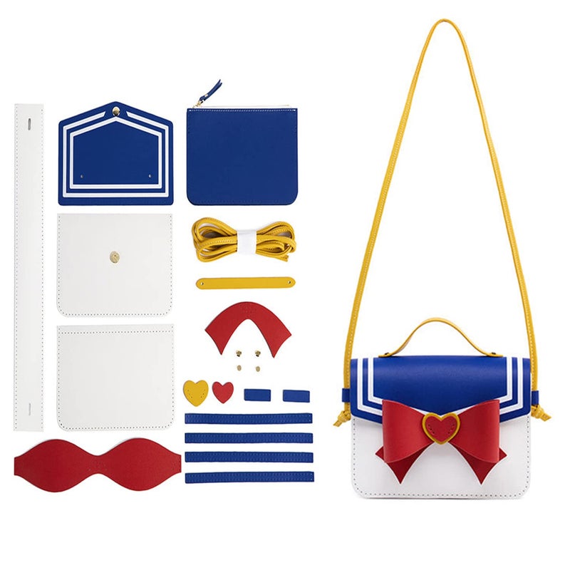 POPSEWING Leather Anime Messenger Bag Making Kit, Anime Sailor Cosplay Bowknot Shoulder Bag DIY Kit, Kawaii Purse & Handbag for Girl, Accessories Bag Making Kits for Women(Semi-Finished) - Image 1