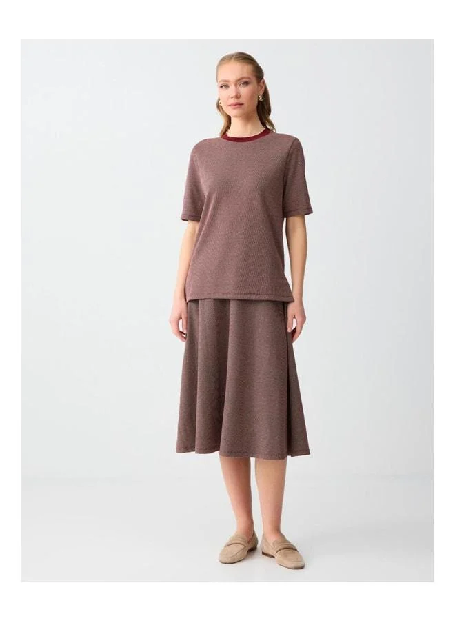 Jimmy Key Burgundy Goose-Foot Pattern Regular Waist Knitted Midi Skirt.